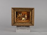 une image représentant un tableau sur lequel figurent un homme avec un chien et un homme dans une calèche