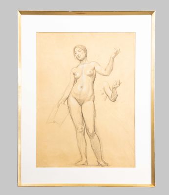 a drawing of a nude woman holding a knife in her right hand