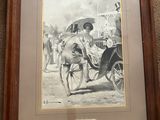 framed picture of a horse drawn carriage with a man and a woman sitting in it