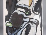 an image of a painting of a motorcycle with a helmet on