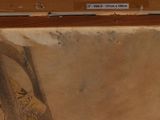 a picture of an old suitcase with a picture of a horse on it