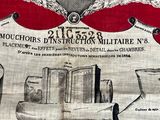 a red and white cloth with a picture of a machine on it