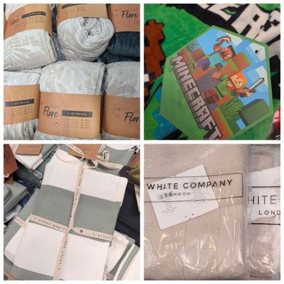 plusieurs photos représentant divers objets, notamment de la laine, un livre et un sac