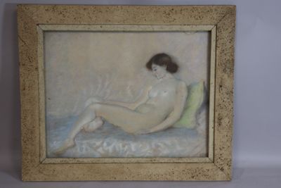 an image of a painting of a nude woman sitting on a bed