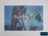 drawing of a man helping a woman with her leg