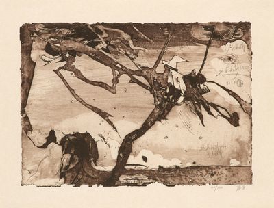 a drawing of a man riding a horse next to a dog