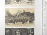 three old photos of horses and carriages in the street