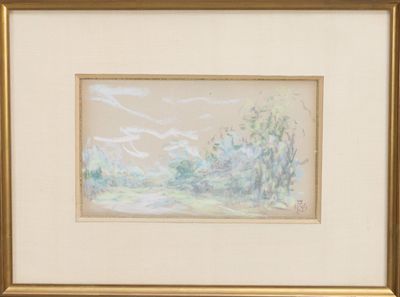 an image of a picture of a painting of trees in a field