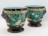 paire de vases ornés de fleurs et de feuilles sur fond blanc