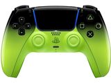 a close up of a green controller on a white background