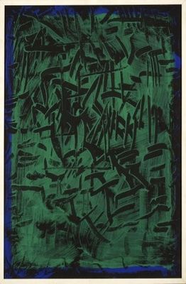 un tableau vert et noir sur lequel figurent des inscriptions noires