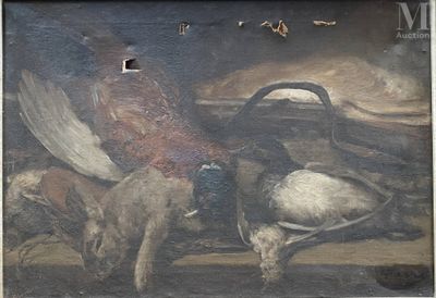 un tableau représentant un homme à cheval accompagné d'un chien