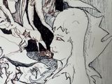 a drawing of a man and a woman in a bed
