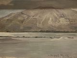 an image of a painting of a mountain and a body of water