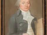 an old painting of a man holding a book in his hands
