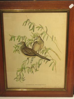 painting of two birds perched on a branch of a tree