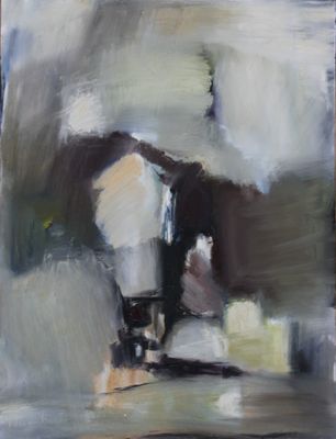 an oil painting of a person holding an umbrella on a rainy day
