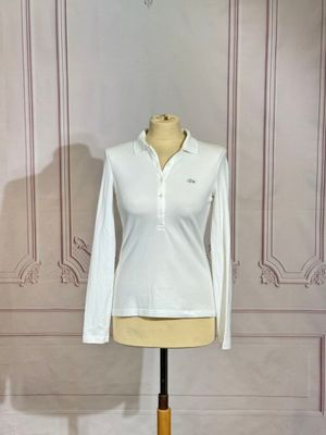 LACOSTE - Polo en coton blanc, petit col, encolure boutonnée…