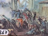 a picture of a painting of a battle in the middle of the day