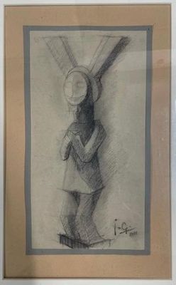 Ecole du XXème siècle Personnage cubiste Dessin au fusain si…