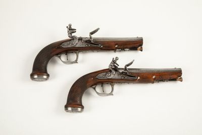 Belle paire de pistolets d'Officier à silex contemporains du… - Photo 1