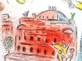 a drawing of a building with a clock on top of it