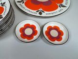 a stack of plates with flowers on them on a table