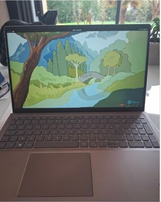 une photo d'un ordinateur portable avec un dessin animé à l'écran