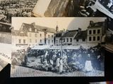 many old photos of people and buildings in this picture