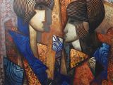 tableau représentant deux femmes se regardant l'une l'autre devant un miroir