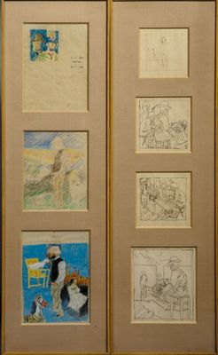 une photo montrant un ensemble de dessins accrochés au mur