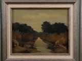 an image of a painting of a river with trees in the background