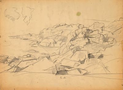 dessin représentant un village perché sur une colline, survolé par un oiseau