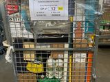 a shopping cart with a sign on it in a store