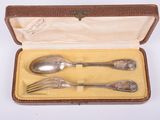 a silverware set in a case with a spoon and fork