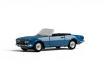 the toy car is blue and has a white top
