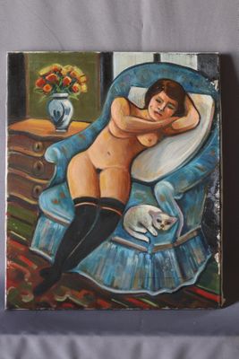 Max TOUTAIN (1935-2006), "La sieste", huile sur toile, non s…