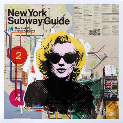 marilyn monroe on the cover of new york subway guide, with a map in the background