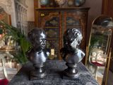 pair of antique bronze busts of a boy and a girl