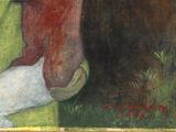 a painting of a man and a dog in a field