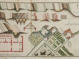 an old map of a city with a lot of buildings and a lot of trees