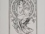 un vieux dessin en noir et blanc représentant une femme avec des fleurs dans les cheveux