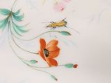 a close up of a plate with flowers and a bug on it