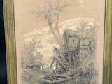 une vieille photo représentant un bateau sur une rivière, avec un château en arrière-plan