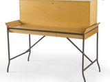 an image of a desk with a wooden top and metal legs