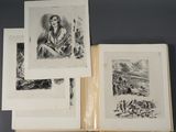 three black and white drawings of a woman sitting on a table