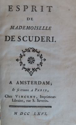 95.	SCUDERY (Madeleine de). Esprit de Mademoiselle de Scuder…