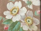 a picture of a painting of flowers on a brown background