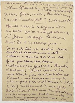 [PROUST]. COCTEAU (Jean). LETTRE AUTOGRAPHE SIGNÉE « Jean » adressée à