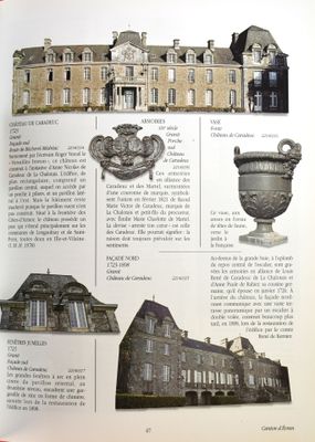 un livre ouvert avec des images d'un bâtiment et d'un vase